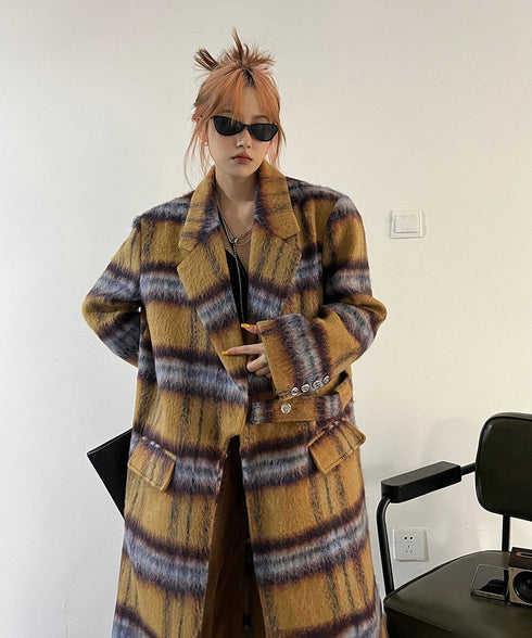 Blurred Check Long Coat